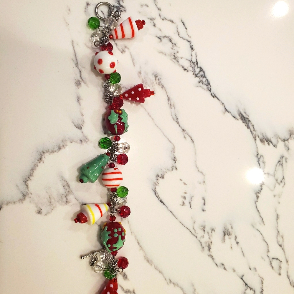 Women's Glass Holiday Silver Toggle Bracelet